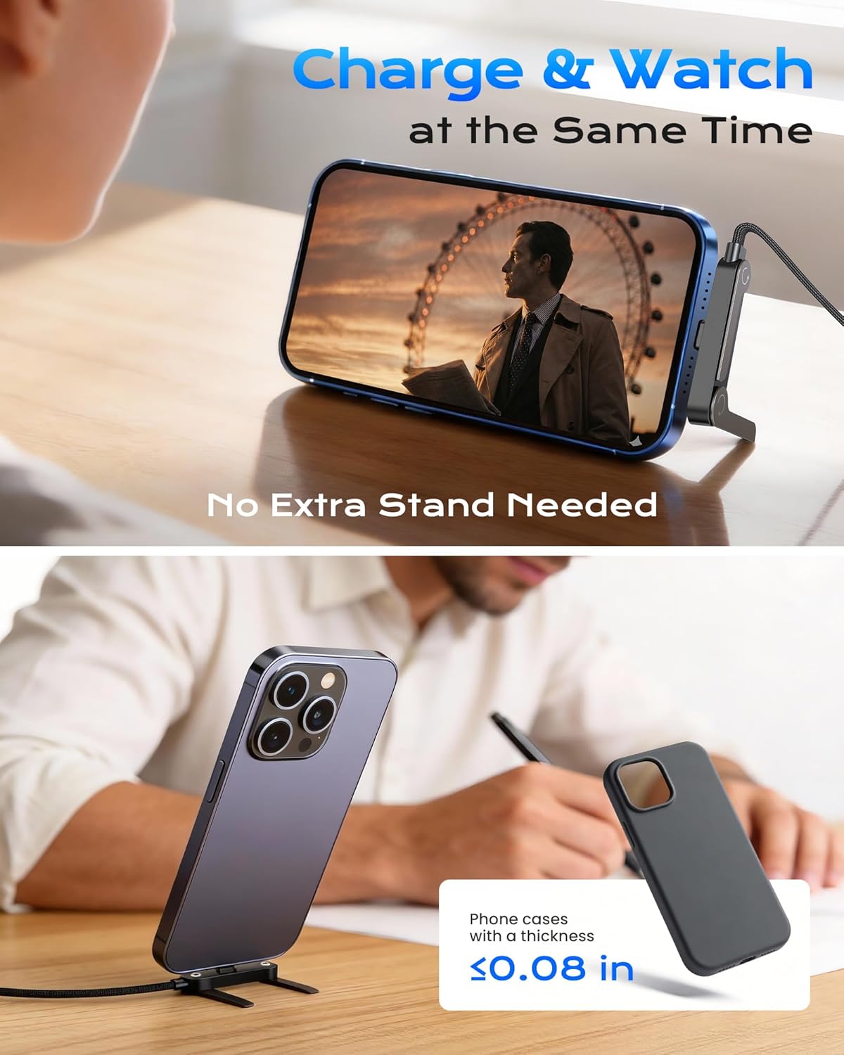 The World’s Most Functional 2-in-1 Fast Charging Cable - 2 Pack -Charge, Stand, & Play