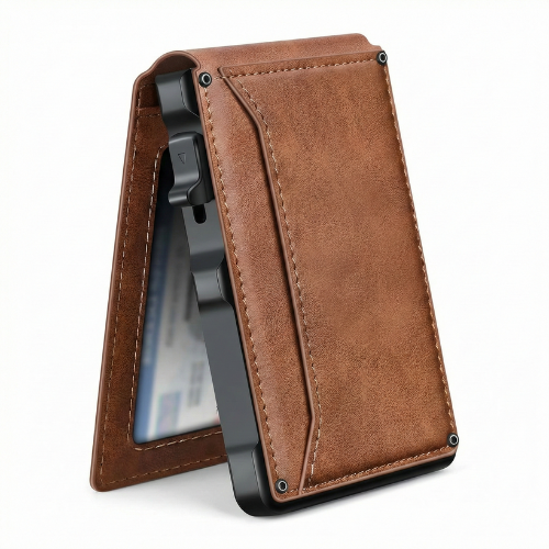 Minimalist Men’s Slim Wallet: 9 - 13 Cards, Money Clip, ID Window. RFID - Blocking, Aluminum Bifold Pop - Up