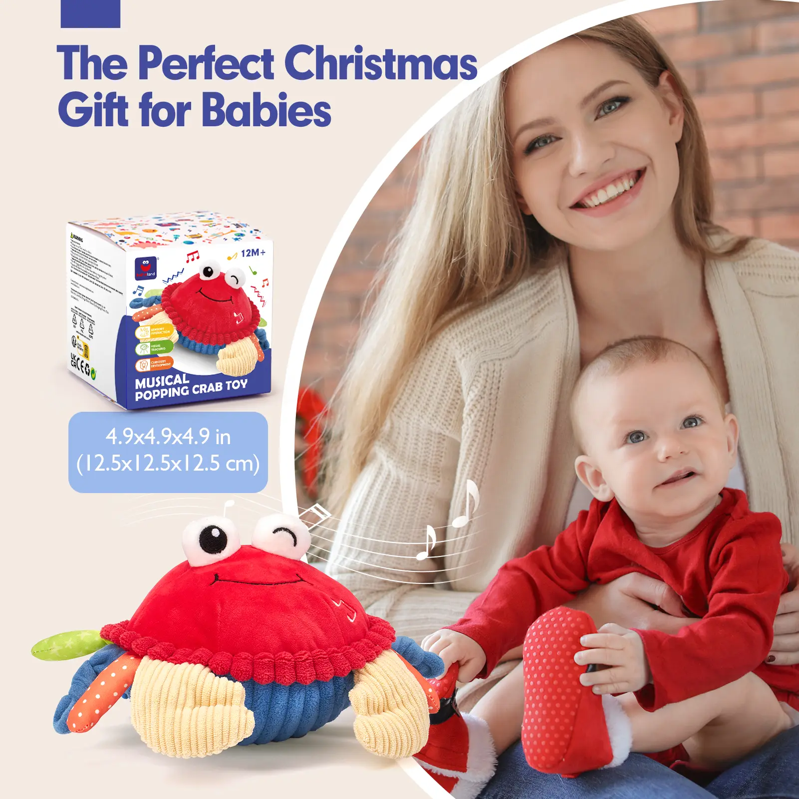 Musical Crab Plush Toy - 48 Songs & Repeat What You Say - Crawling Musical Dancing Walking Bouncing Moving Bouncing Talking Learning Crab-Sensory Toddler Toys for Birthday Tummy Time Toy 0-3 Months/6-12 Months,Mothersdaygift/newborngift