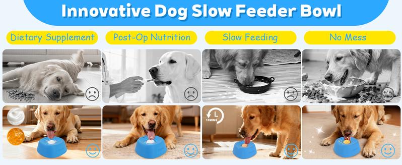 Yipetor Slow Feeder Dog Bowls for Liquid Treat, [Built-in Rolling Ball] No Spill Bone Broth Dog Licking Bowl, Multi-Purpose Puppy Yogurt Feeder Bowl for All Breeds Dietary Supplement/Post-op Nutrition Feeding
