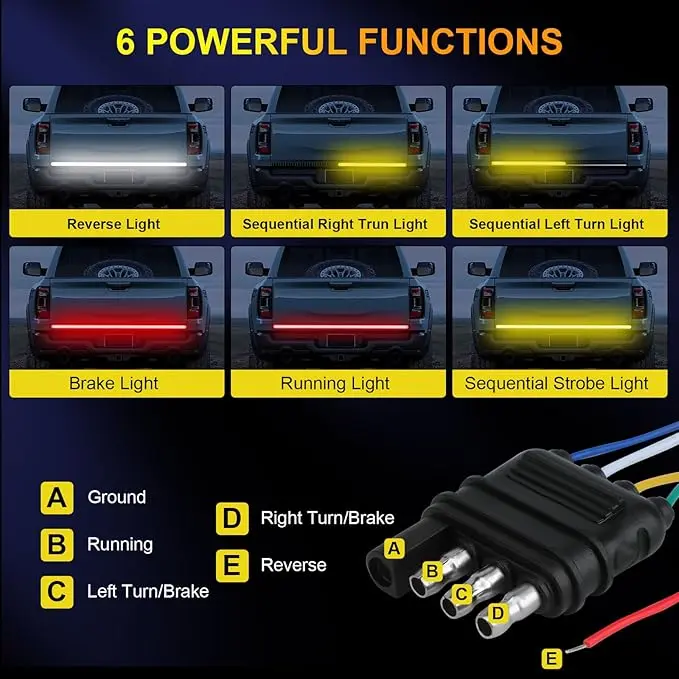 Upgrade Triple Row Tailgate Light Bar Waterproof LED Sequential Brake, Reverse & Turn Signal, Waterproof Plug & Play Truck ,Summer Vibe