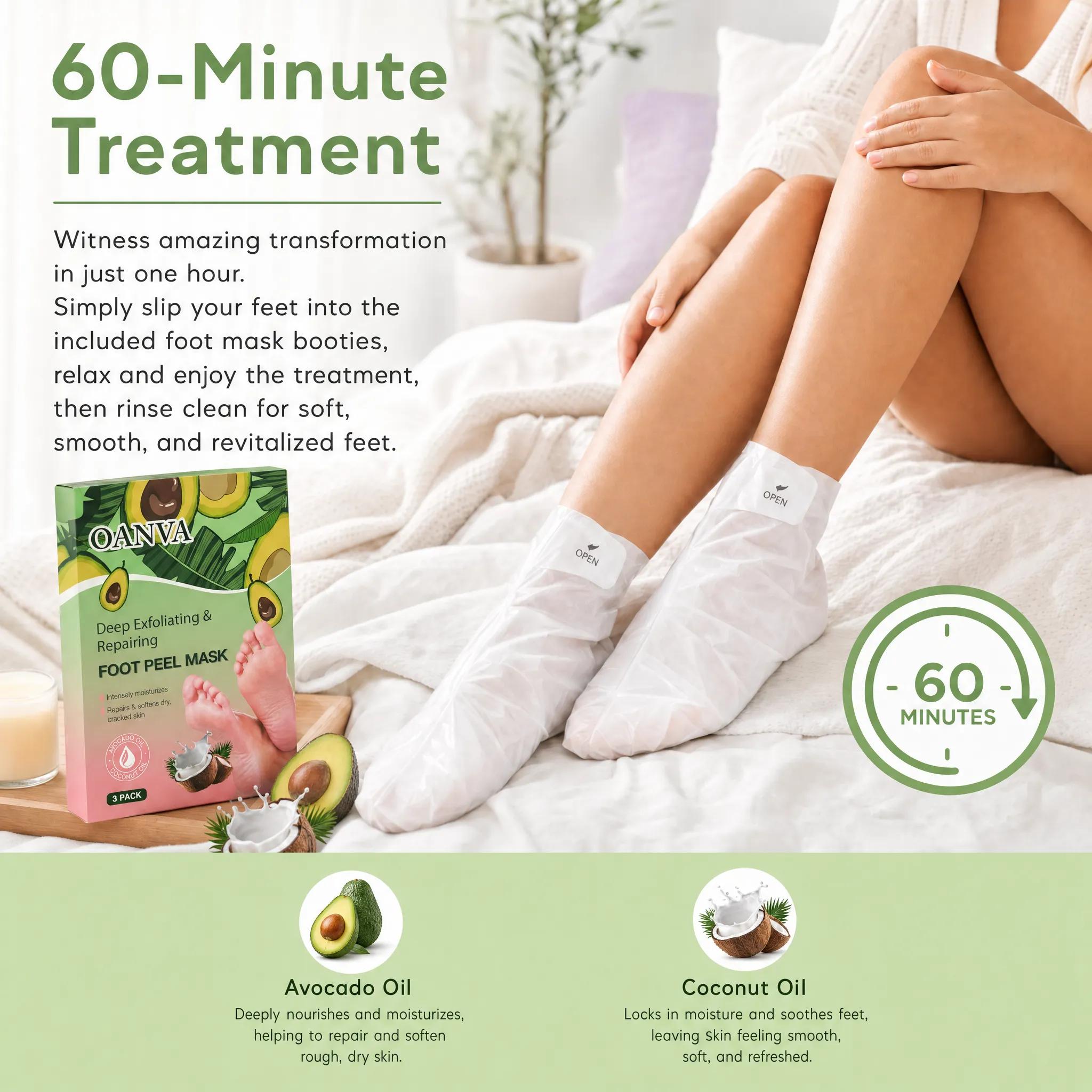 OANVA Foot Peeling Mask, Exfoliating Foot Peel Mask with Avocado Oil & Coconut Oil, Remove Dry Dead Skin & Calluses, Repair Cracked Heels for Baby Soft Feet