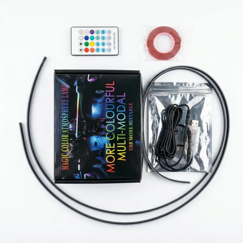 Smart LED Car Atmosphere Lights, USB-Powered RGB Multifunctional Ambient Lights with App Control & Music Sync, Strobe Function, 110cm+110cm 2-in-1 DIY Design, Car & Truck Accessories Decor Gift