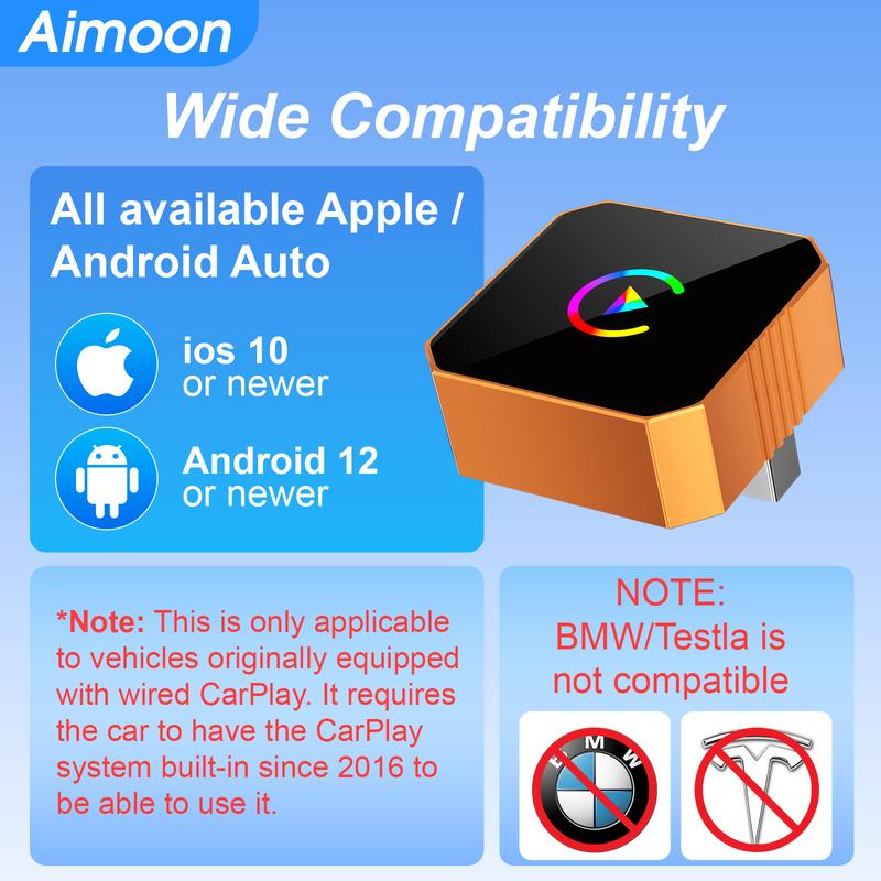 Mini Orange Blue Silver Cube Pro  3.0 Wireless CarPlay & Android Auto Adapter 2026– Plug & Play, Fast Auto-Reconnect