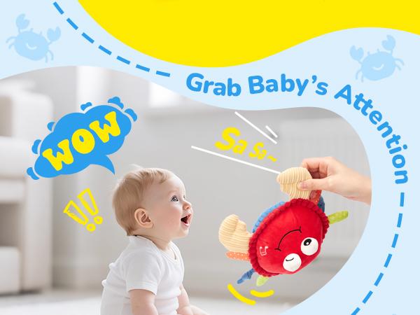 Hahaland Musical Crab Plush Toy - 48 Songs & Repeat What You Say - Crawling Musical Dancing Walking Bouncing Moving Bouncing Talking Learning Crab-Sensory Toddler Toys for Birthday Tummy Time Toy 0-3 Months/6-12 Months,Mothersdaygift/newborngift