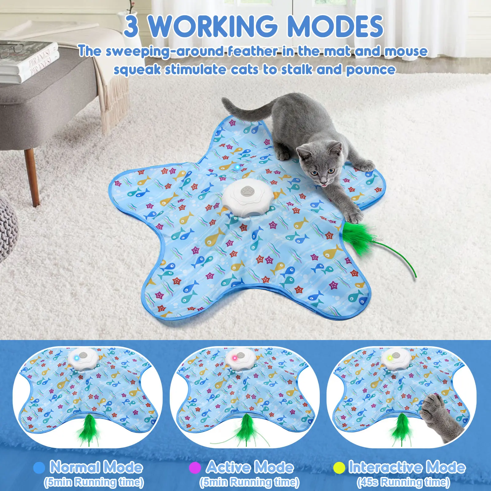 Interactive Unpredicatable Moving Feather Hunting Cat Toy , Hide and Seek Rechargeable Cat toy for bored cat,Automatic Chargeable，Indoor Exercise & Boredom Relief for All Breeds cats , Essential for Petlovers