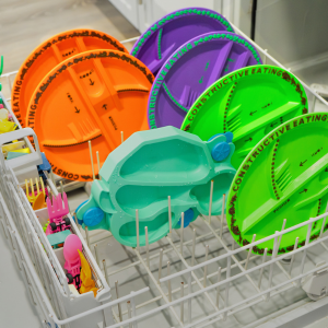 Plates and Utensils in a dishwasher