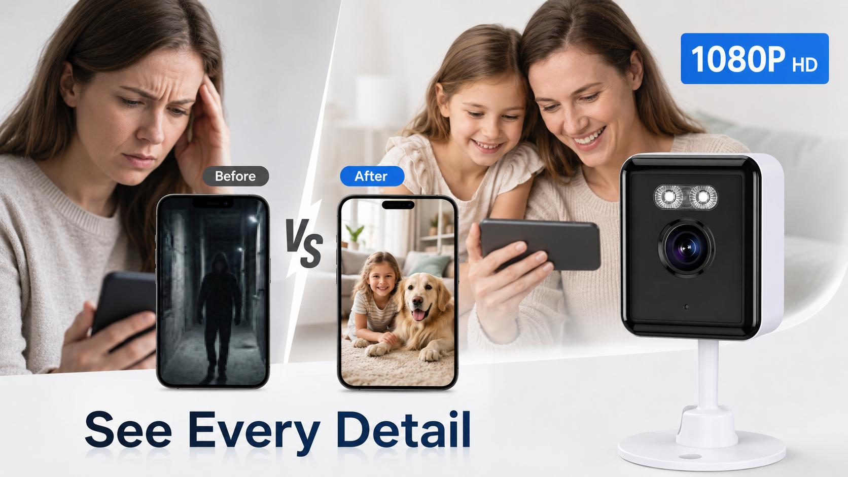 2-Pack Indoor Pet Camera, 1080P HD WiFi Security Camera for Dogs Cats Baby Monitor, Full-Color Night Vision, Motion Detection Alerts, Two-Way Audio, App Control Home Camera