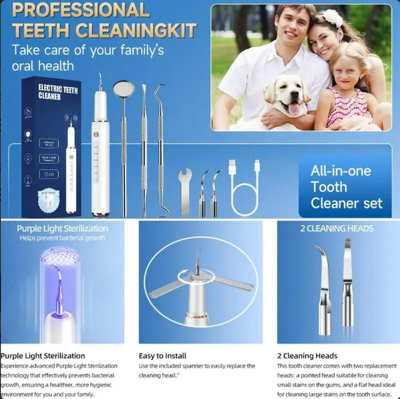 Rechargeable Electric Teeth Cleaning Tool with Replacement Heads & Manual Auxiliary Cleaning Tools, Oral Irrigator for Home Use, Tartar Remover for Teeth,Remover Teeth Cleaning Kit