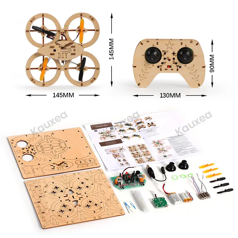 Beginner RC Wooden Training Toy Set with Remote Control and Batteries - DIY Assembly
