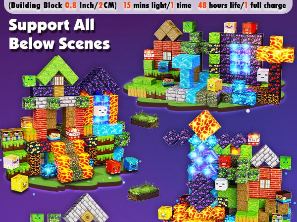 Magnetic Blocks-150PCS Magnetic Building,Portal Dinosaur Red Brick，Light Up Magnet Cubes, STEM Montessori Sensory Toys for Kids Boys Girls Ages 4-8 Christmas Birthday Gifts Multifunction