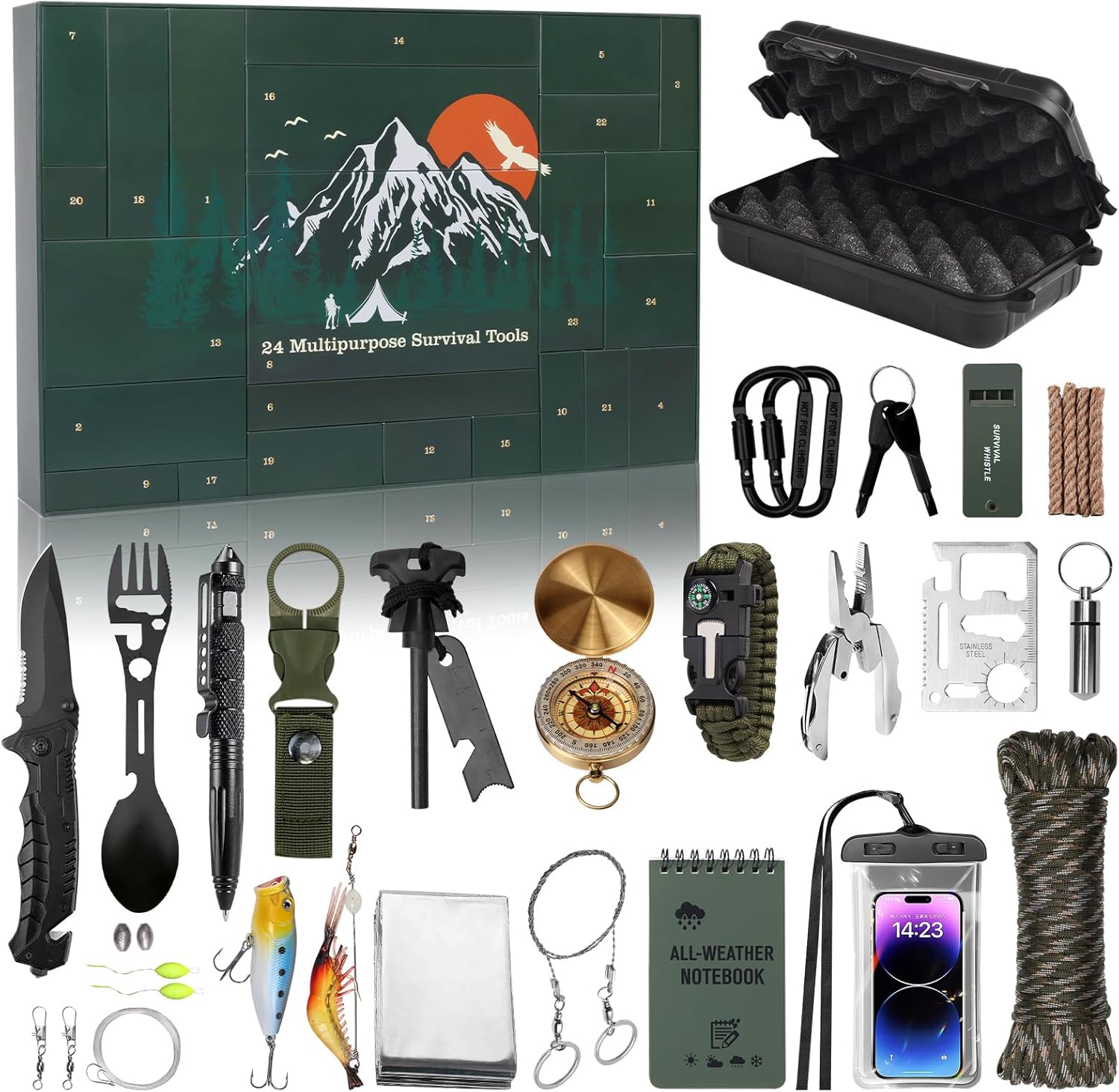 Advent Calendar Survival Kit - 24-Day Christmas Countdown Calendar Emergency Survival Kit