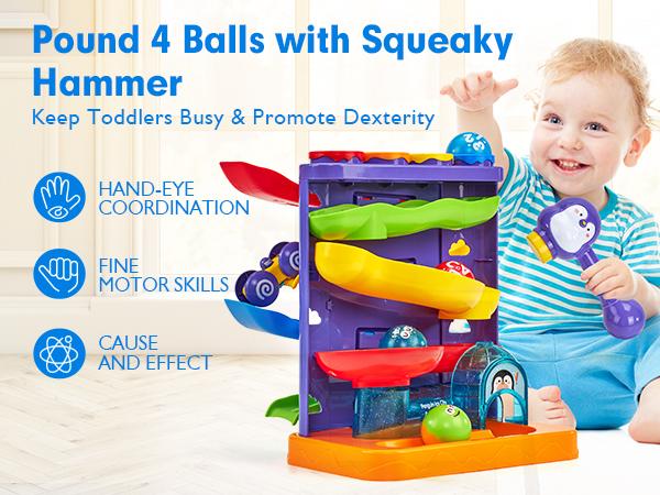 Hahaland 2 in 1 Pound Ball Toy & Car Ramp Race Track / Pop Up Montessori Toys  with Hammers,Toddler Toys for 1 Year Old Boy，Learning Early Developmental Montessori Toys for 2 Year Old Christmas Birthday Easter Gifts, Toddler Playset