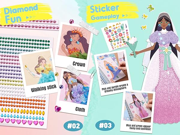 Jar Melo Poke-in 4-in-1 Diamond Painting Kits & Art Magic Princess Craft Kit Stuffers Watercolor DIY Gifts for Girls Handicraft Activities  Embroidery Design Set #Summervibes
