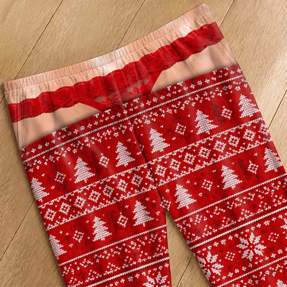 Fleece Plaid Print Style Pajama Pants, Christmas Gag Gift for Her