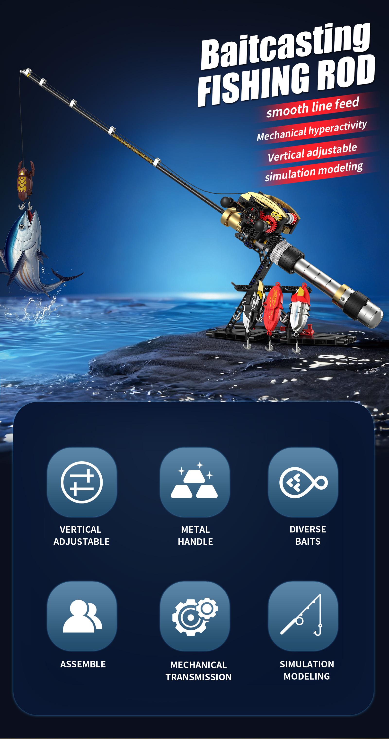 Unisex 425-Piece Baitcasting Fishing Rod Plastic Blocks Mechanical Kit, Kids Toys with 4 Bait Pieces, Realistic Gear Mechanism, Metal-Look Grip, STEM Assembly Toy Gift for Ages 8+ Collectors Unisex 425-Piece Baitcasting Fishing Rod Plastic Blocks Mechanical Kit, Kids Toys with 4 Bait Pieces, Realistic Gear Mechanism, Metal-Look Grip, STEM Assembly Toy Gift for Ages 8+ Collectors