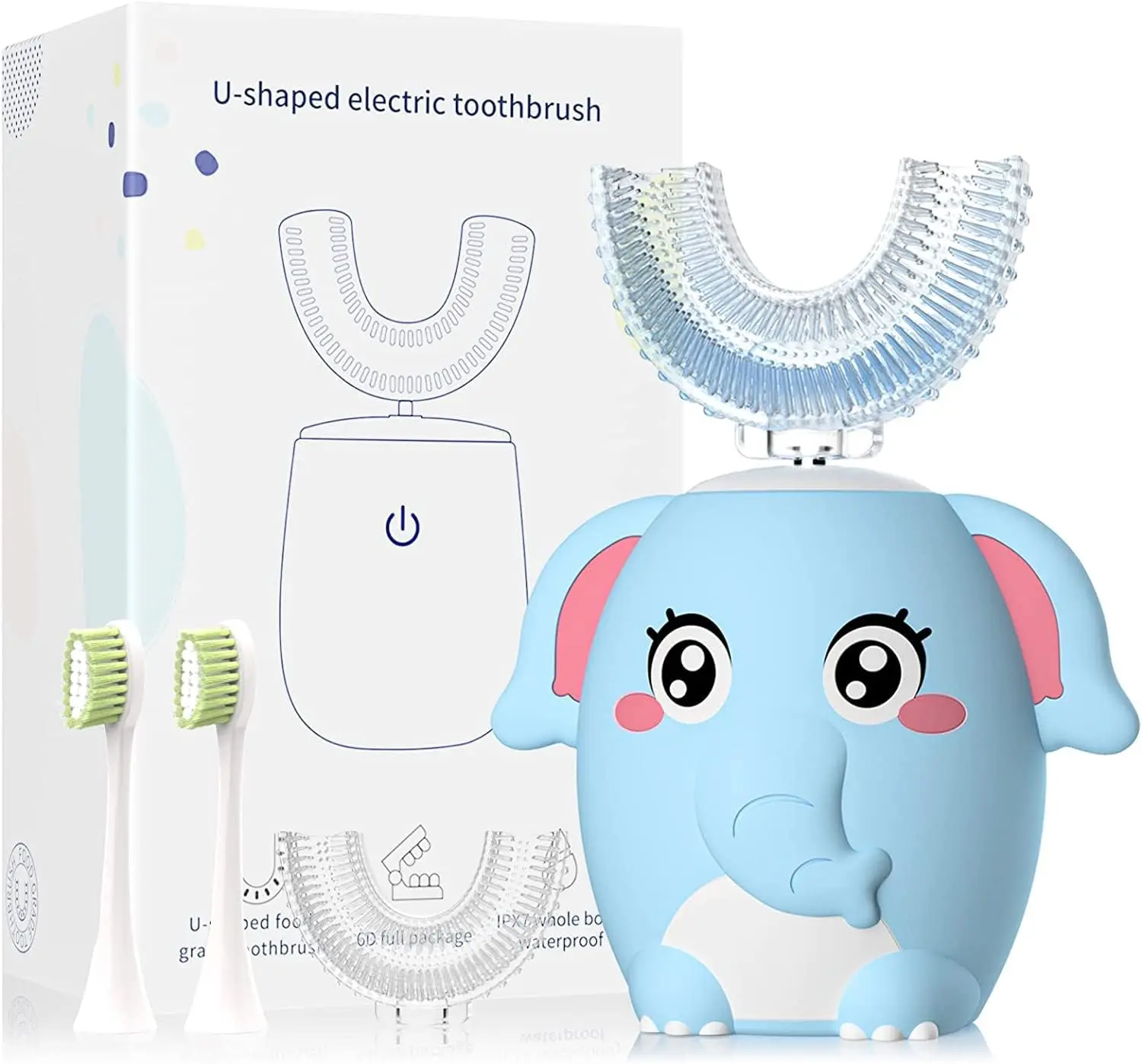 Kids U Shaped Electric Toothbrush Children Rechargeable Sonic Toddler Toothbrush baby Electric toothbrushes with1-4 Brush Heads Full Mouth 6 Cleaning Modes Oral hygiene Cleansing