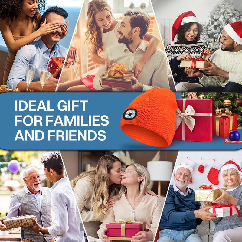 Unisex Hat with Light, USB Rechargeable Hands Free Headlamp LED Beanie, Winter Gifts for Men Dad Father Husband Him