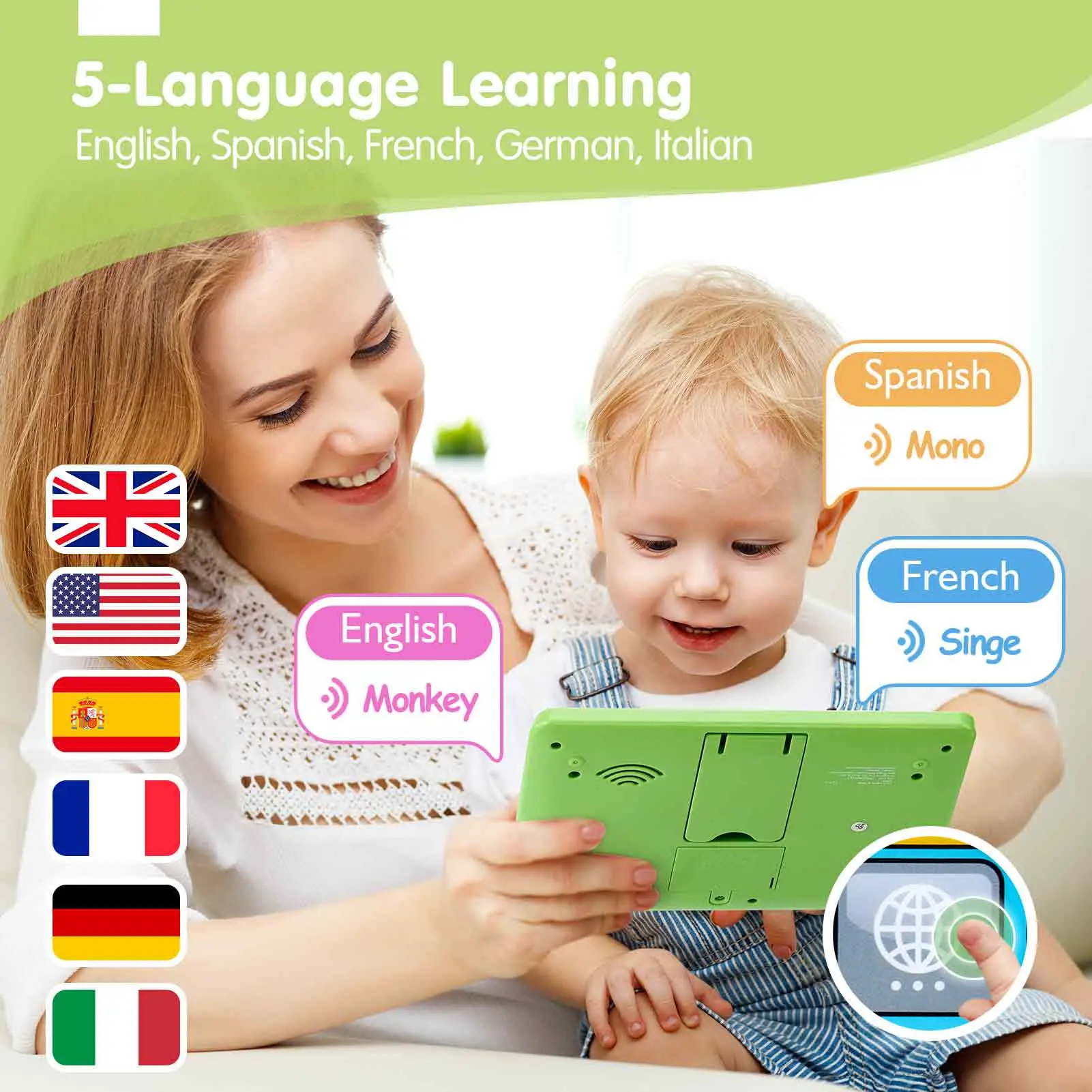 5-Language Learning Tablet for Toddlers 1-3 – New Version Educational Toy with Sounds & Speech Therapy – Early Development Easter Gifts for Boys, Girls, Baby, Toddler, Ages 1 2 3