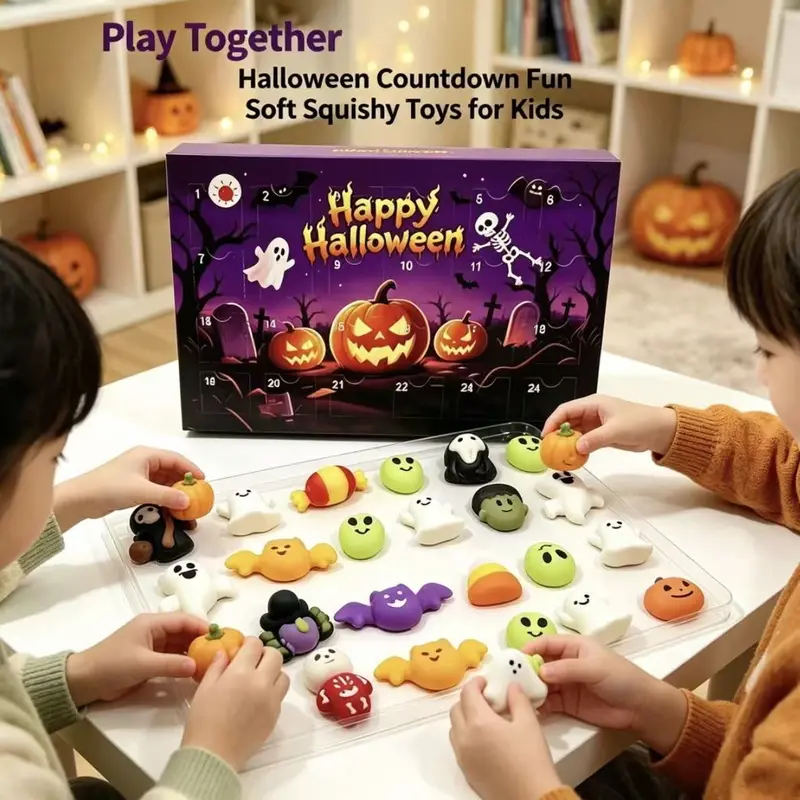 Christmas Squishy Advent Calendar Bundle | Halloween & Holiday Fidget Toy Countdown Calendars, 24 Surprise Squishies Each