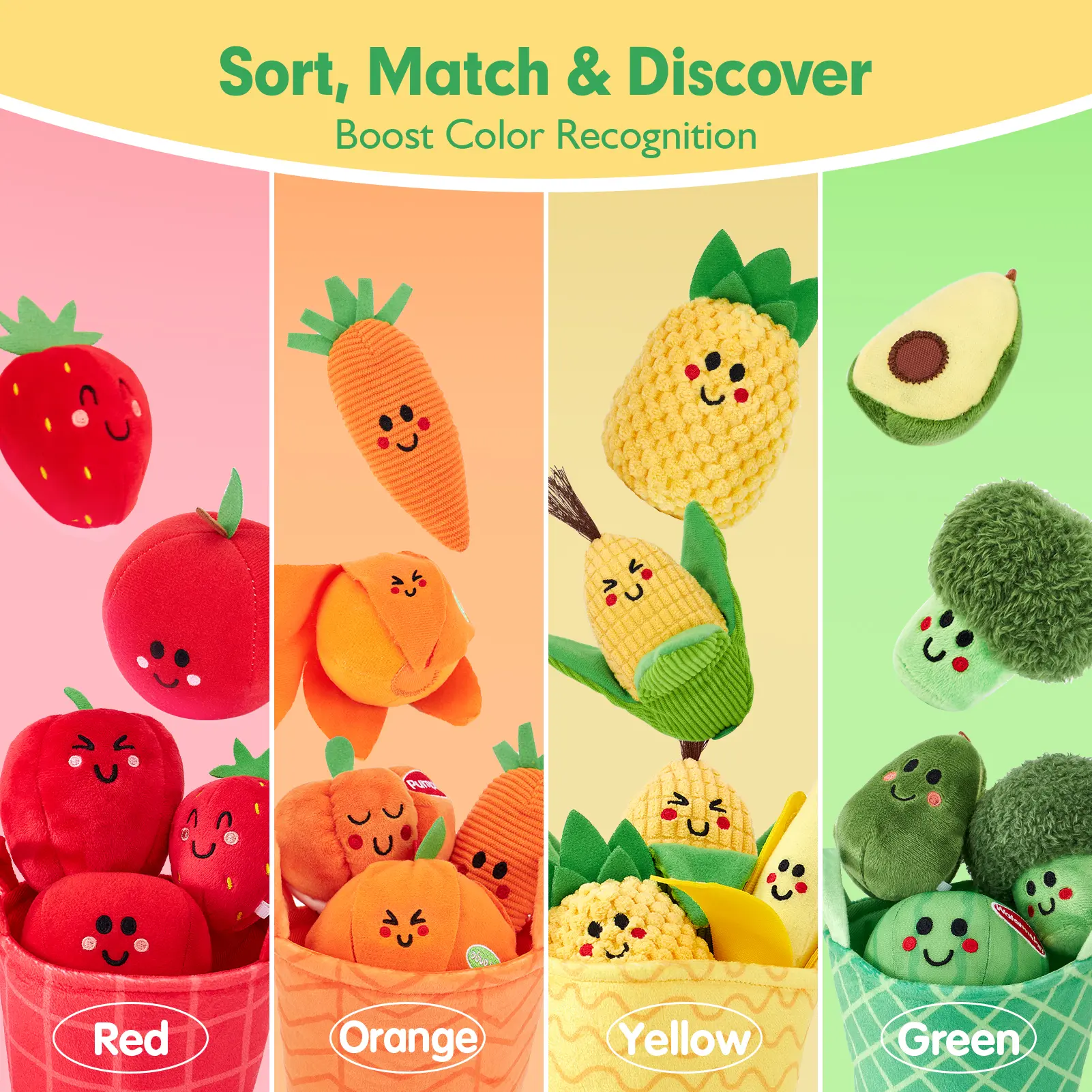 16Pcs My First Fruit Vegetable Color Sorting Play Food-Crinkle,Rattle,preschool Toy,Baby Toys 6-12 Months Montessori learning Toys for 1 Year Old Boy Girl Gifts,Mothersdaygift/Newborngift,summervibes