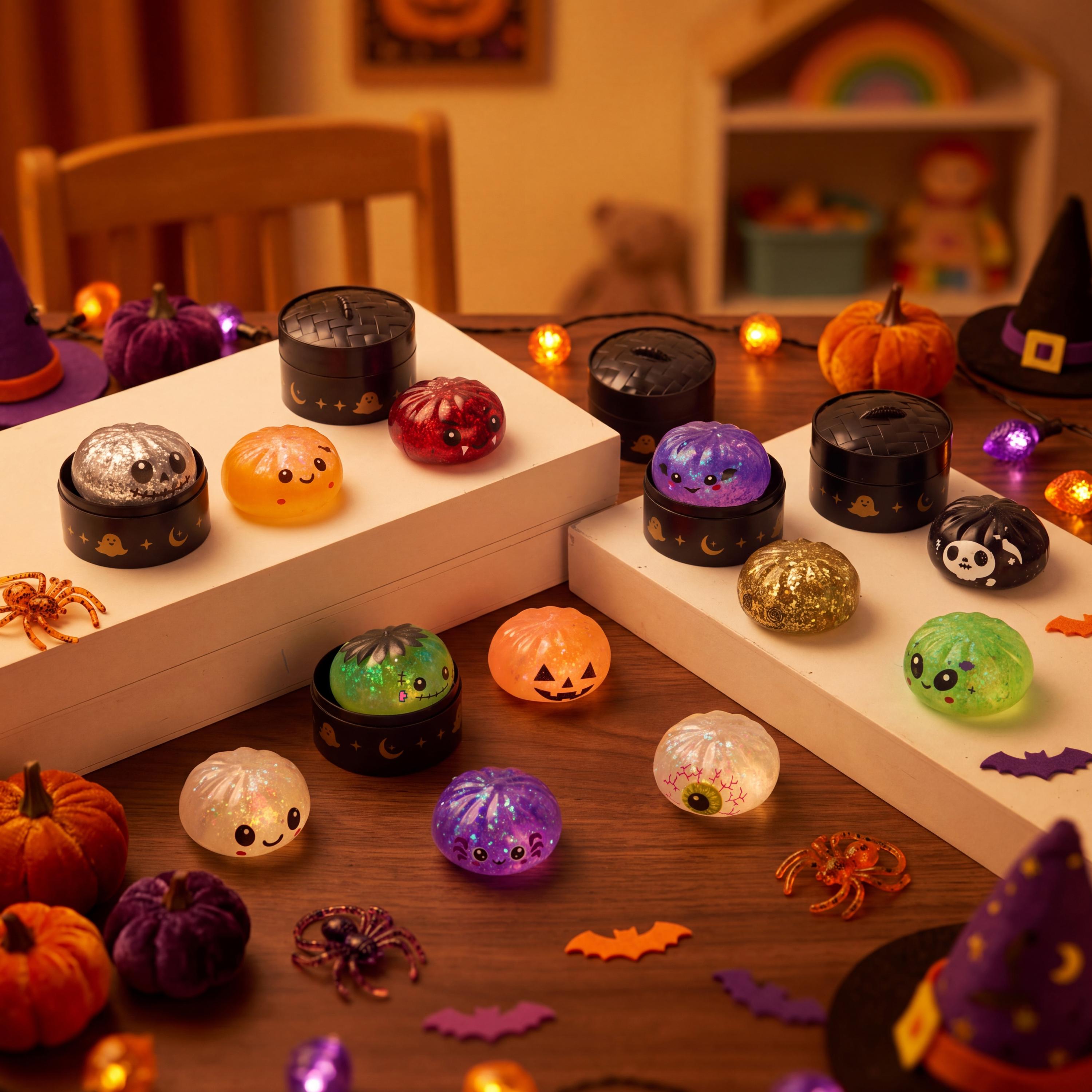 Halloween Dumpling Stress Relief Toys, 1pcs/3pcs/6pcs/8pcs/12pcs with Steamer Storage Boxes,Slow‑rebound maltose squishy toys, ideal for Halloween party gifts, featuring grimace pumpkin and little devil designs,12pcs Mini Dumpling(5cm) Halloween Dumpling Stress Relief Toys, 1pcs/3pcs/6pcs/8pcs/12pcs with Steamer Storage Boxes,Slow‑rebound maltose squishy toys, ideal for Halloween party gifts, featuring grimace pumpkin and little devil designs,12pcs Mini Dumpling(5cm)