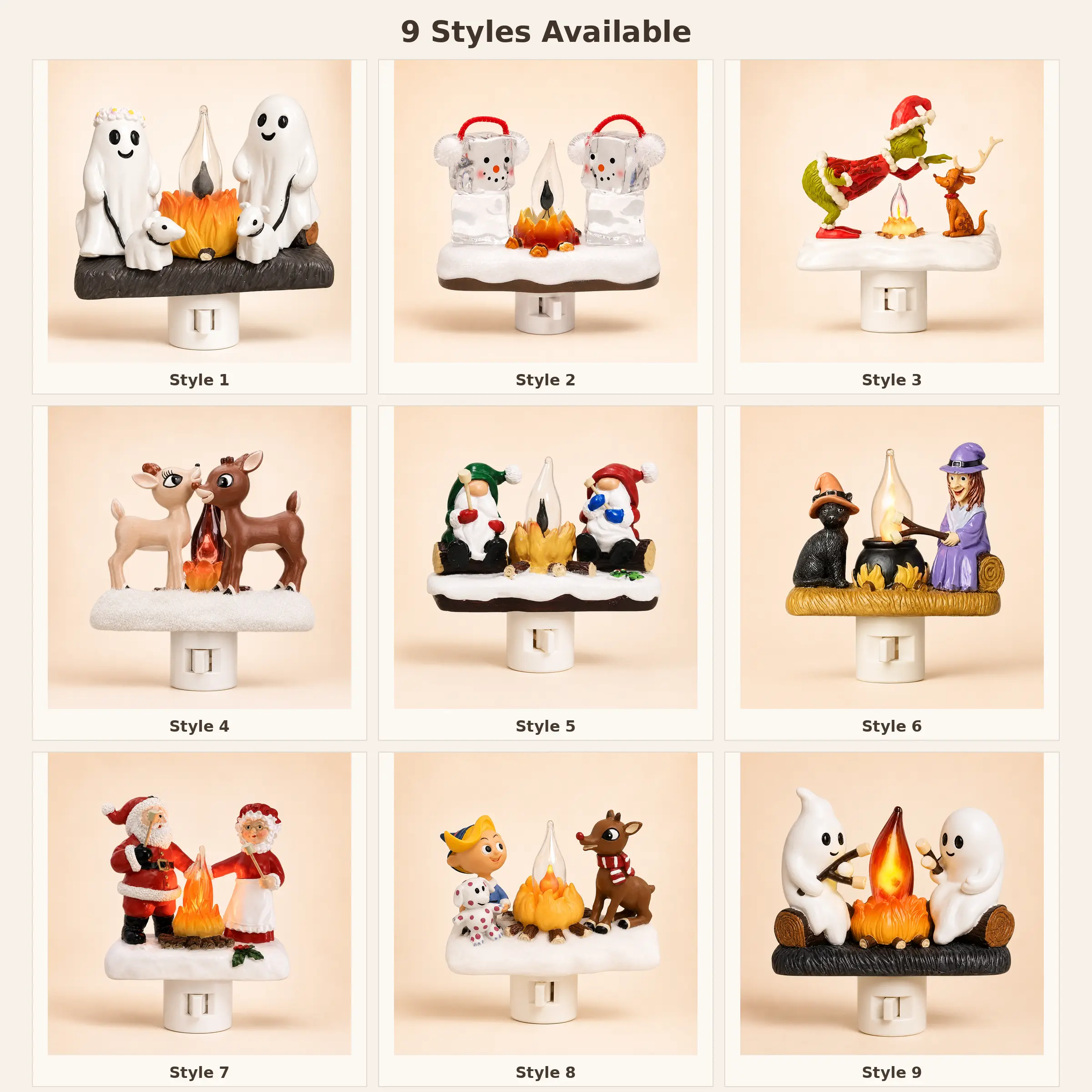 3D Flickering Campfire Night Light - Halloween & Christmas Decor, Resin Indoor Holiday Light