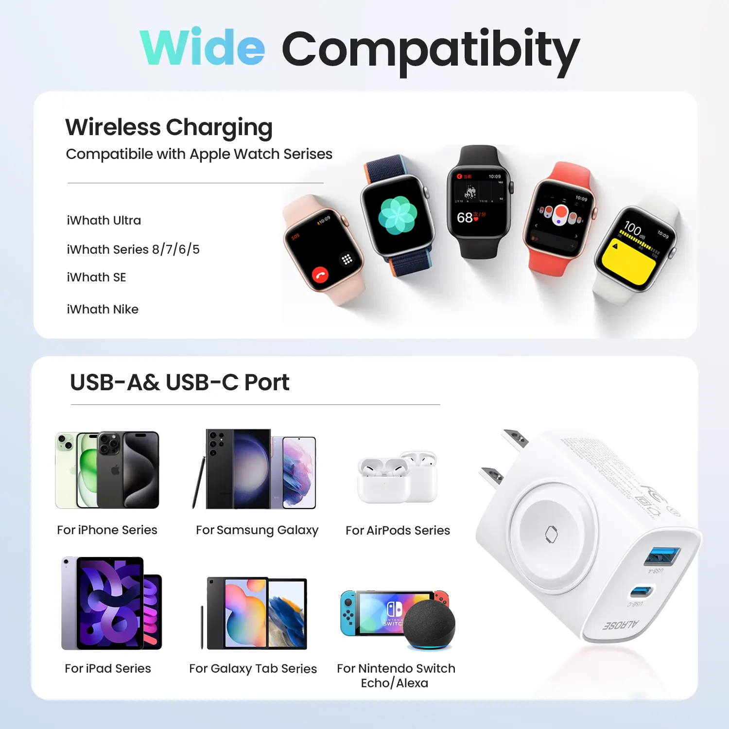 3-in-1 Magnetic Wireless Cordless PD USB-C Wall Charger Block - 20W Fast Charging, Compatible with iWatch Ultra/9/8/7/6, iPhone 17/17 Pro/16/16 Pro/15 Series, Electronic Cellphone, Apple Watch Seires