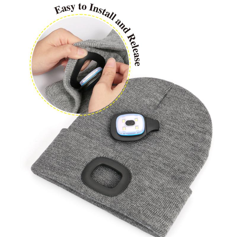 Unisex Hat with Light, USB Rechargeable Hands Free Headlamp LED Beanie, Winter Gifts for Men Dad Father Husband Him