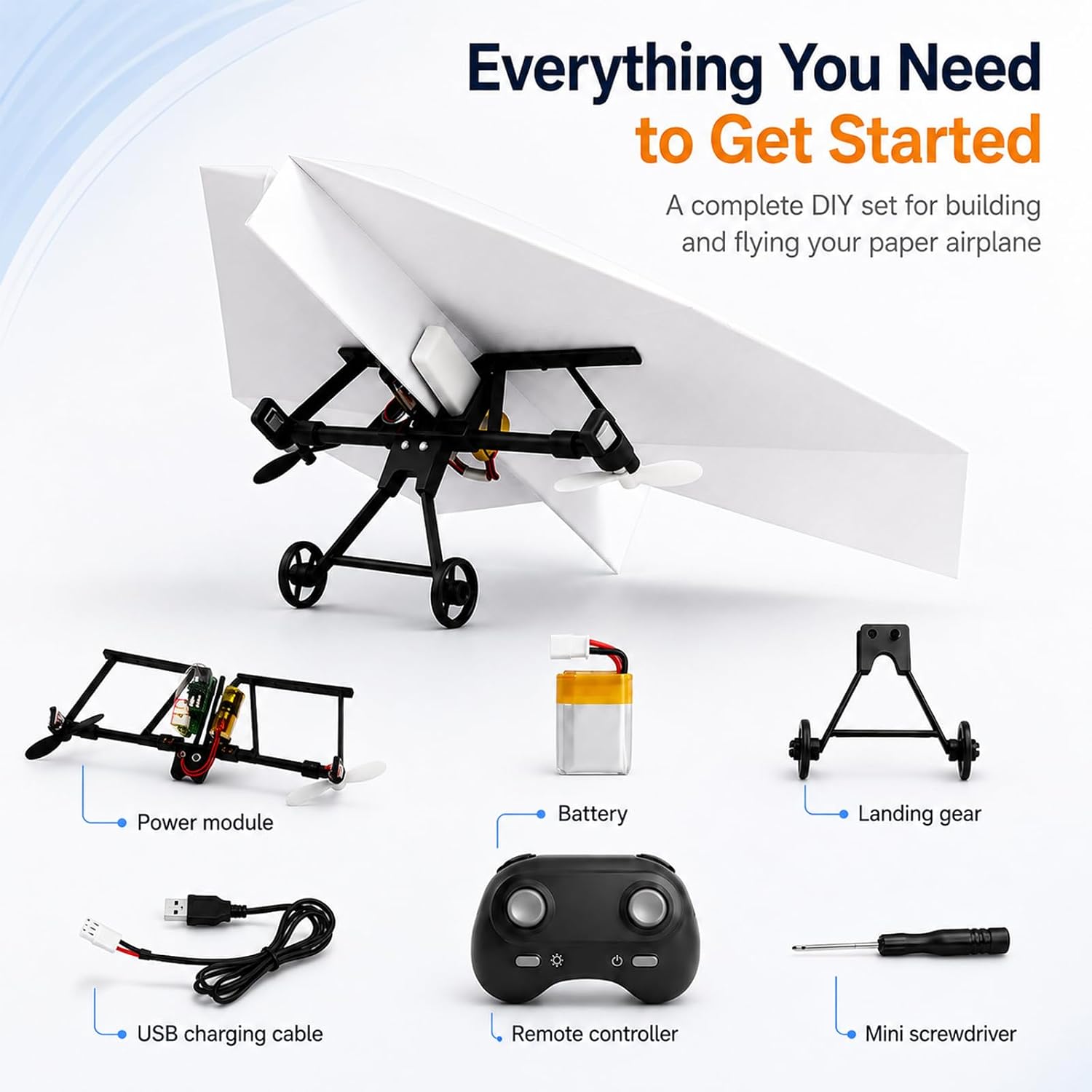 Paper Airplane Kit DIY Rc Plane Micro to Build for Adults Remote Control Power Motor Aircraft with Propeller Electric Flying Motorized Module Easy to Fly Powered Small Flying Controller