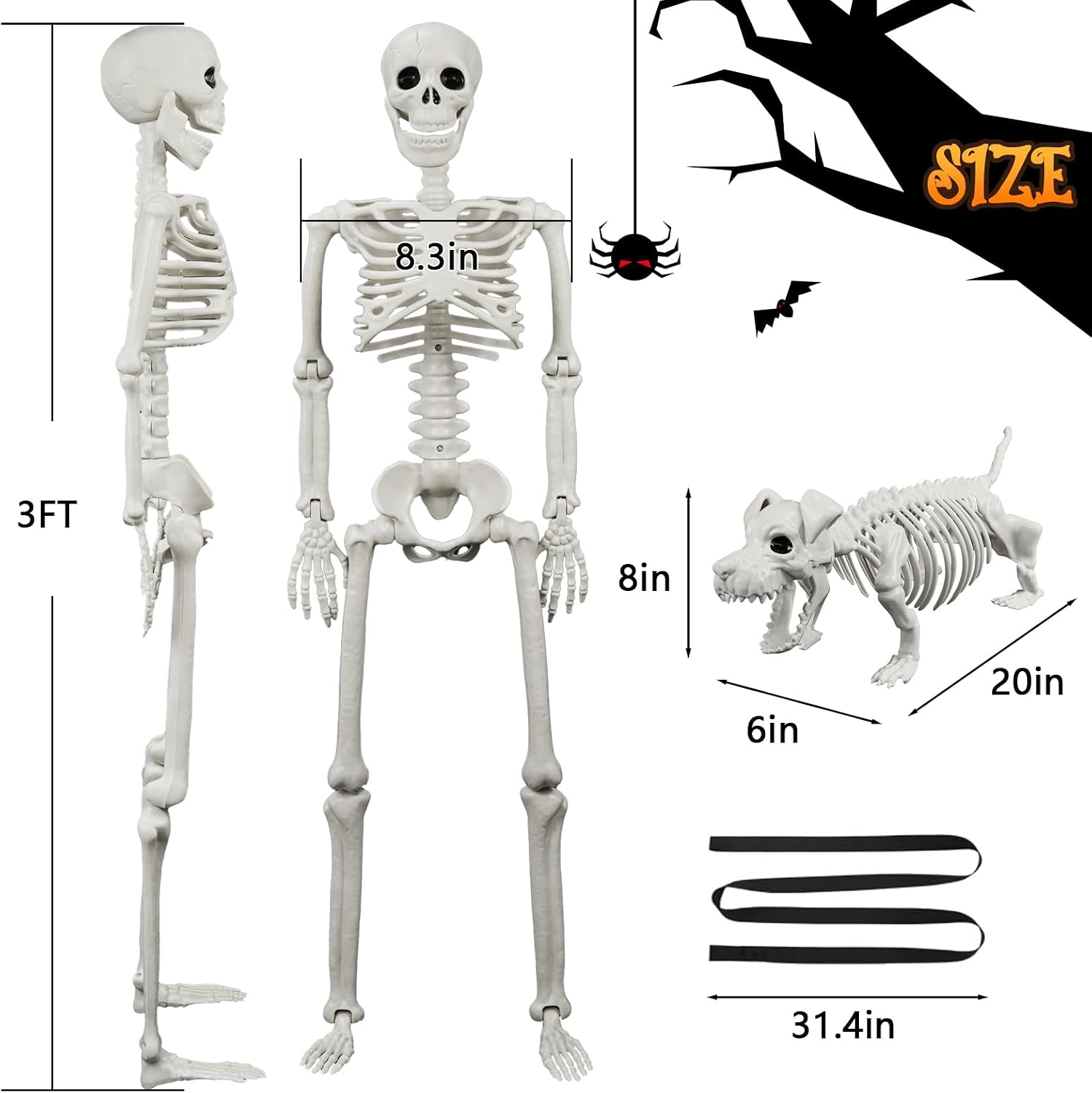Dog Skeleton Halloween Decorations Outdoor/Indoor - 36 Inch Realistic Full Body Movable Posable Skeleton Spooky Halloween Decor for Garden Yard Porch Party Haunted Graveyard