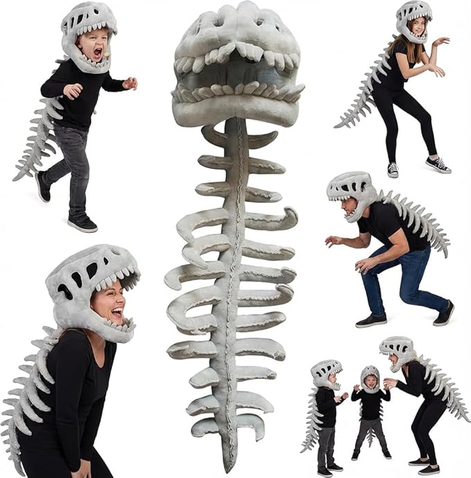 Dinosaur Skeleton Headgear Pillow, 4 Color Options Available, Unisex Cushion, Perfect for Party Cosplay and Sofa Lounging