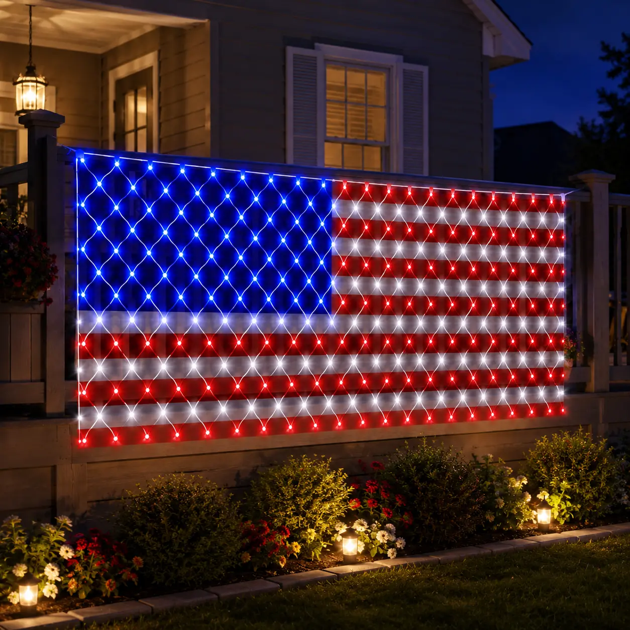 Solar American Flag Lights Outdoor American Flag Net Lights 6.5ft x 3.28ft Super Bright,Memorial Day Decorations of The United States for Independence/National/Memorial Day,July 4th Waterproof solar lights outdoor