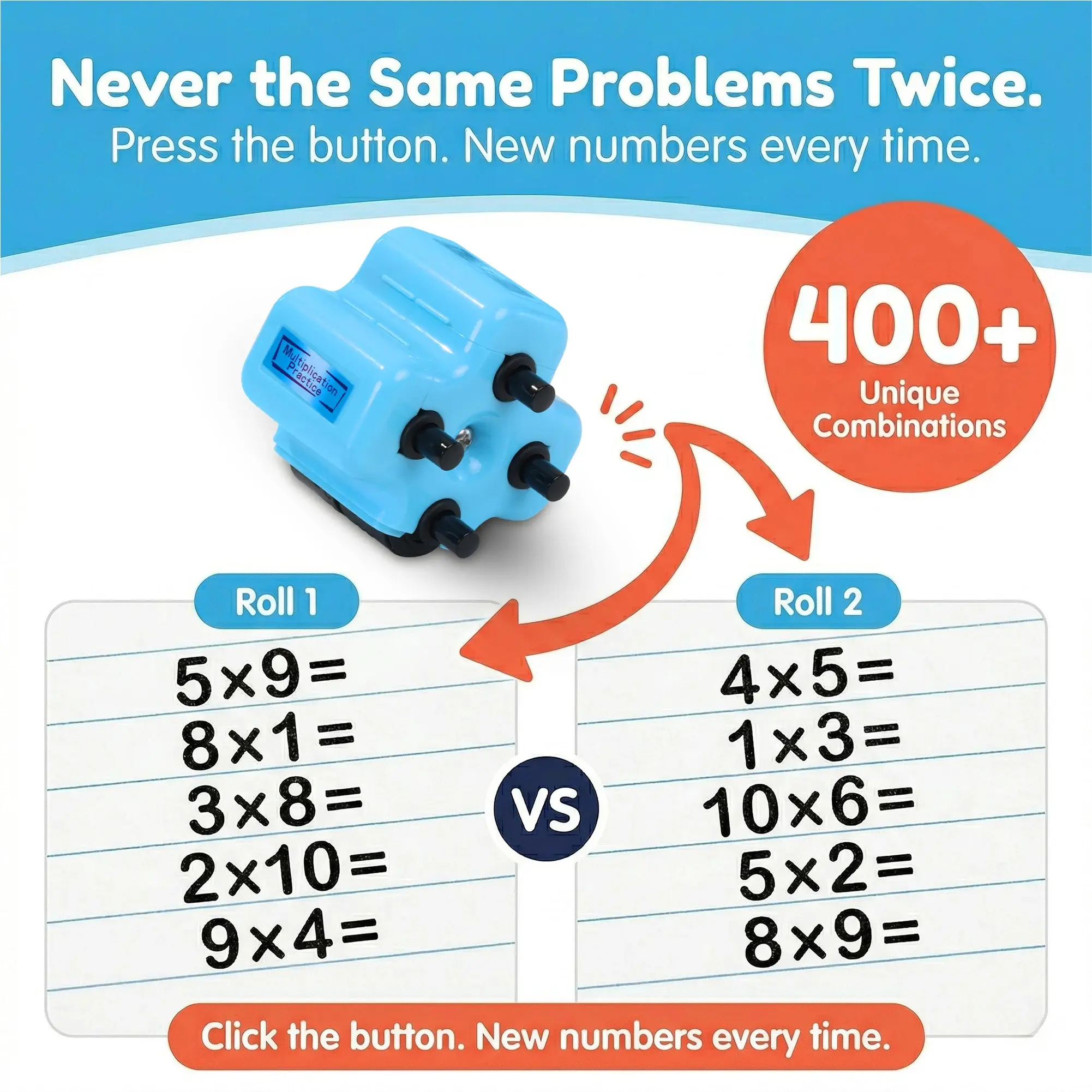 Math Teacher 4 in 1 Math Roller Stamp, Addition Subtraction  Multiplication Practice Tool, Math Stamp Roller for Kids  Ages 5-9 Classroom Home Use, Math Gift for Kids