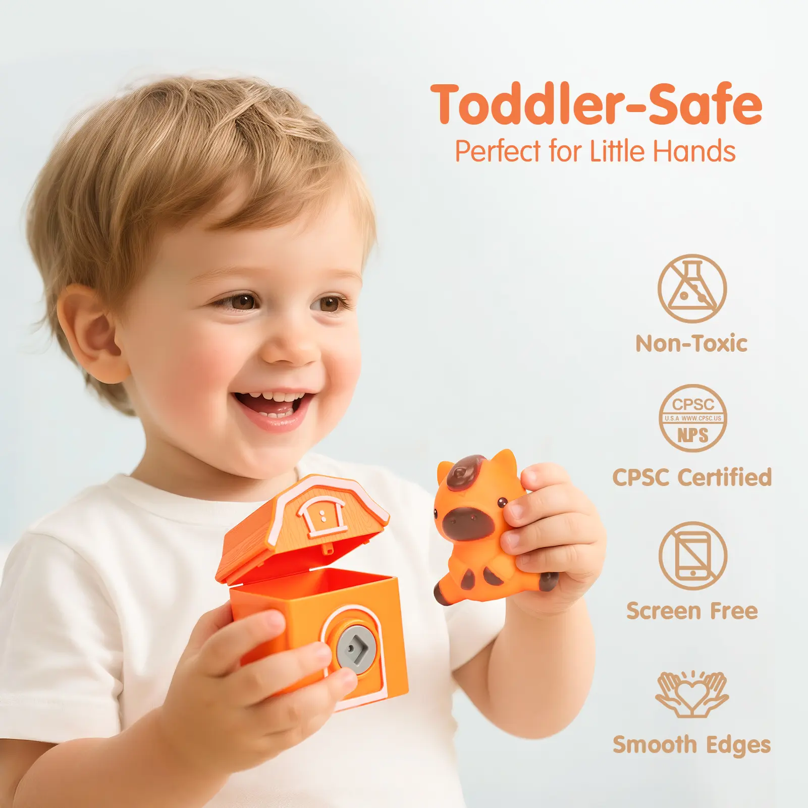Toddler Counting Matching & Sorting Activity Montessori Farm Train Set with Farm Animals Finger Puppets Keys to Lock and Unlock Barn Birthday Gift for Boys Girls 1-3Year Old Busy Board Magnetic Building Blocks