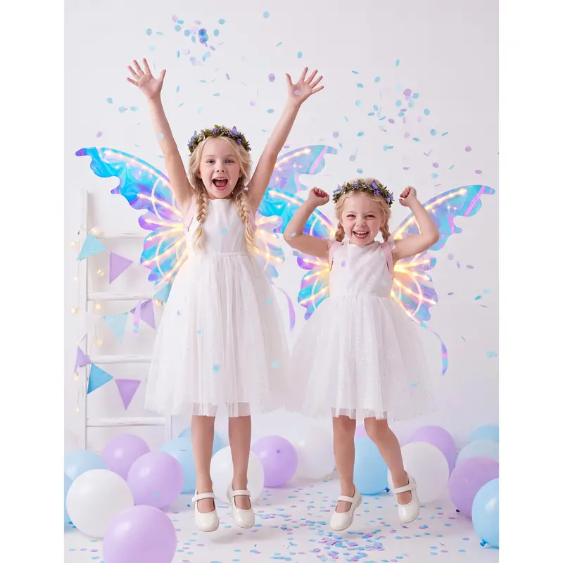 Electric Butterfly Wings Set, Moving Fairy Wings with Music and LED Lights, Light up Glowing Angel Wings Costume for Kids Girls for Halloween Cosplay Party, Birthday Gifts