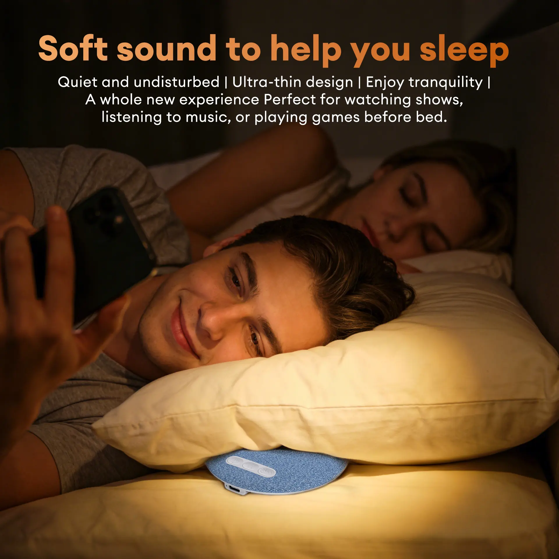 Thin Bluetooth Pillow Speaker with Bluetooth 6.0, 3D White Noise, Soft Immersive Sound Field, Pillow CD Player for Bedtime Music & Audiobooks, Headphone-Free Sleep Speaker, Compatible with Android & iOS