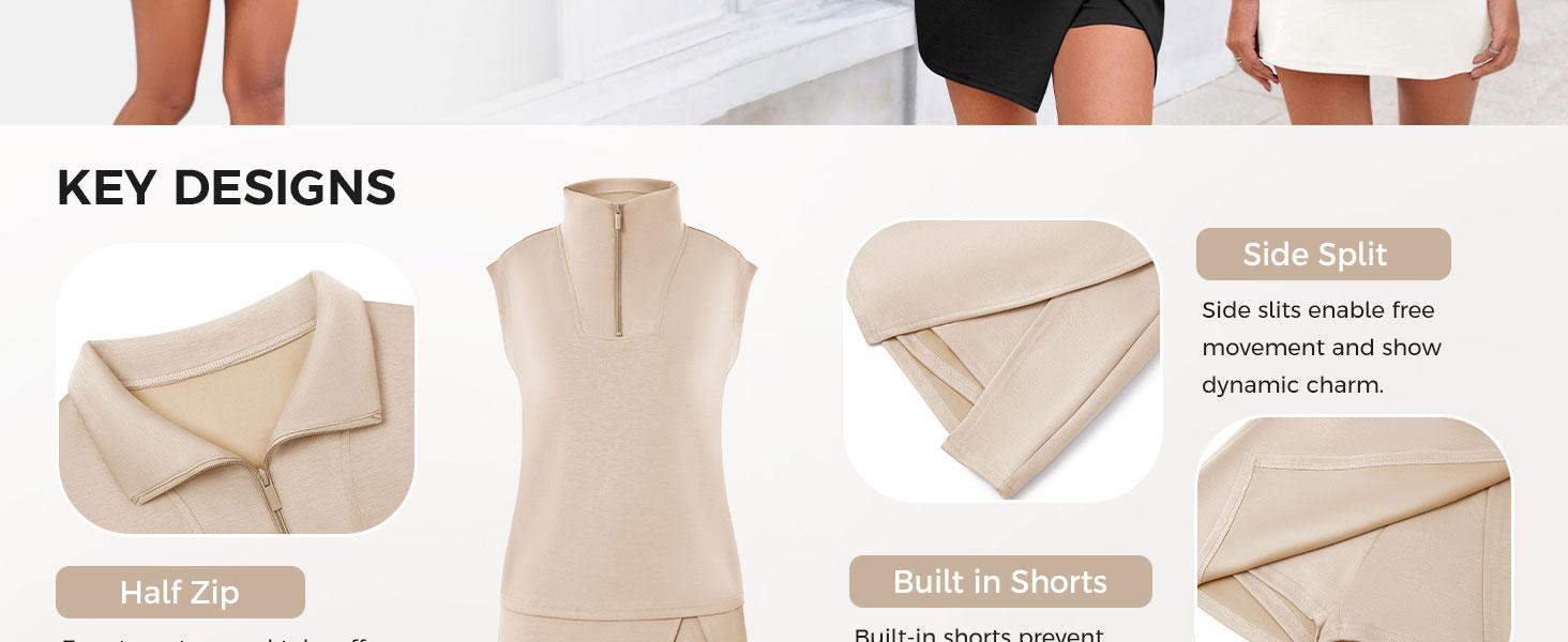 [HOT] Fisoew Womens 2 Piece Skirt Sets Summer Sleeveless Half Zip Sweatshirt Athletic Skorts Tennis Outfits Casual Sweatsuits