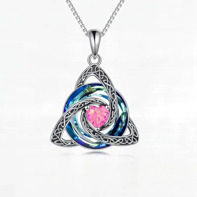 Women's Birthstone Celtic Knot Necklace - Silver-Plated Copper Triquetra Crystal Pendant, Adjustable Chain, Irish-Scottish Faith Love Unity Jewelry Gift for Mom (Birthday)