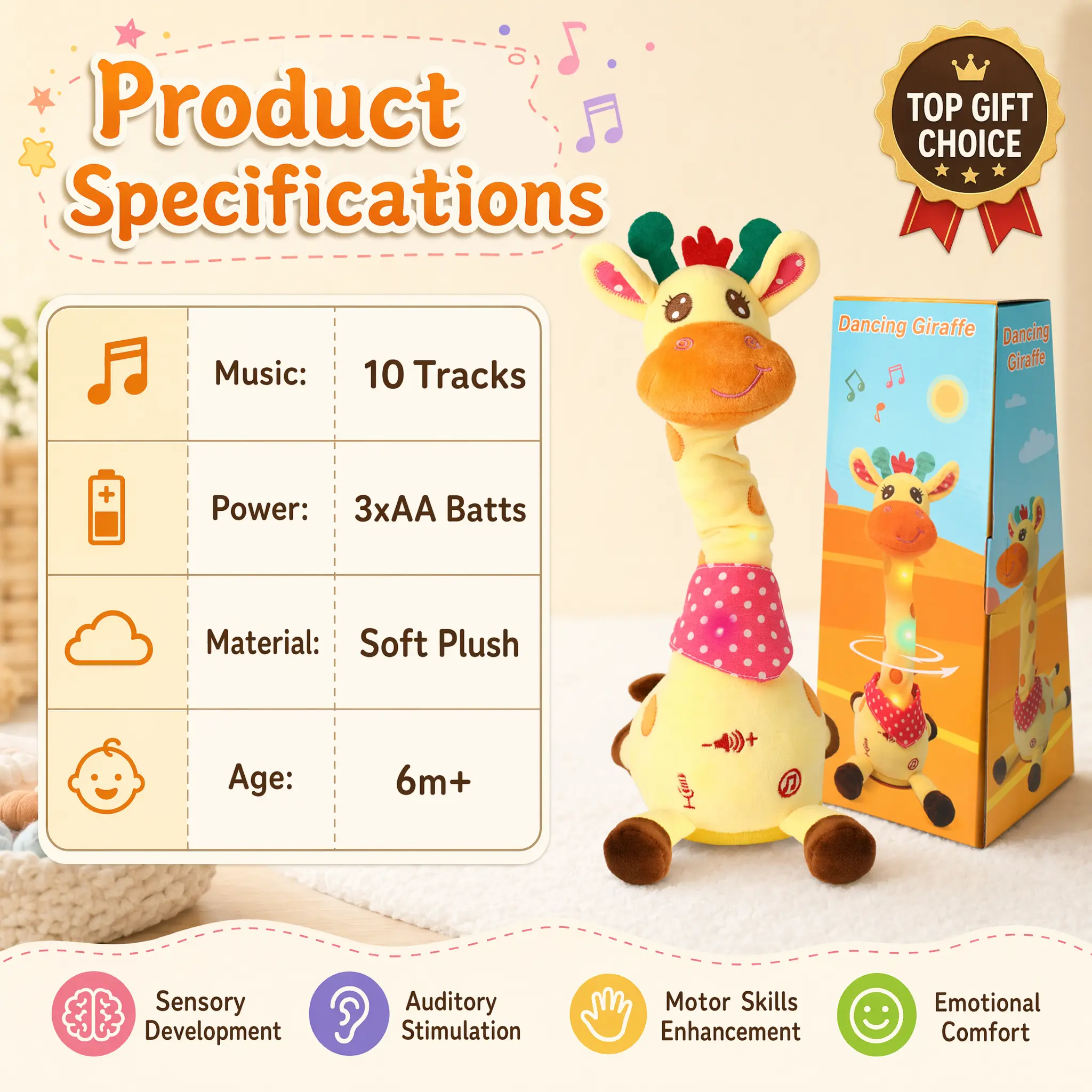 Talking Giraffe Toy, Repeating What You Say, Singing Glowing Stuffed Animal
