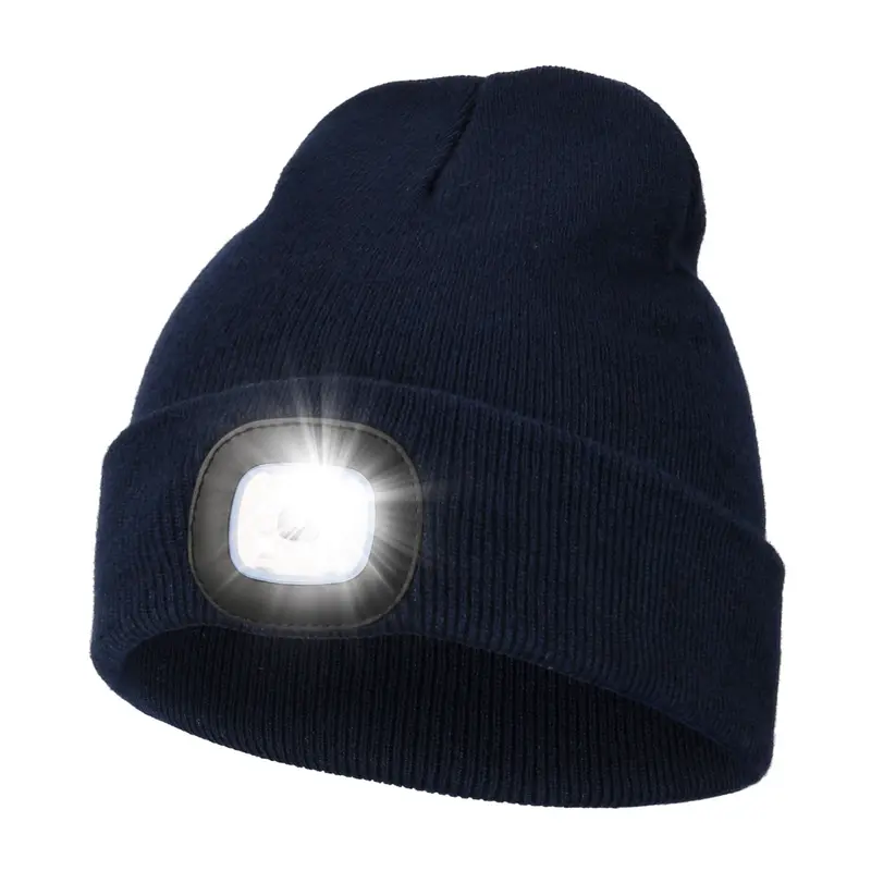 Unisex Hat with Light, USB Rechargeable Hands Free Headlamp LED Beanie, Winter Gifts for Men Dad Father Husband Him