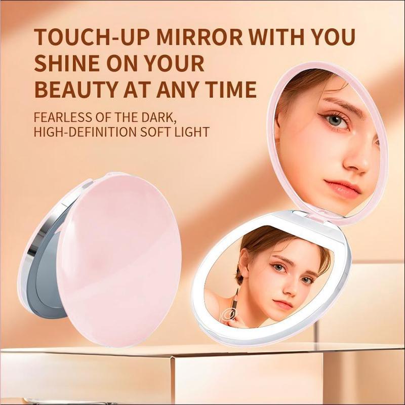 Portable Foldable Makeup Mirror, Glam Travel Makeup Mirror with LED Light, Compact Mirror for Women, Pocket Size Makeup Tools, Travel Hand Mirror