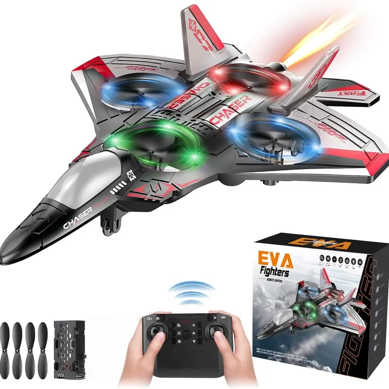 Unisex Kids RC Flying Fighter Jet Toy - Durable EVA Foam, Wireless Remote Controller Aeroplanes, Multiple Flying Modes, Adjustable Speed, Cool Stunt Rotation, Rechargeable Battery, LED Lights, Learning Toy.