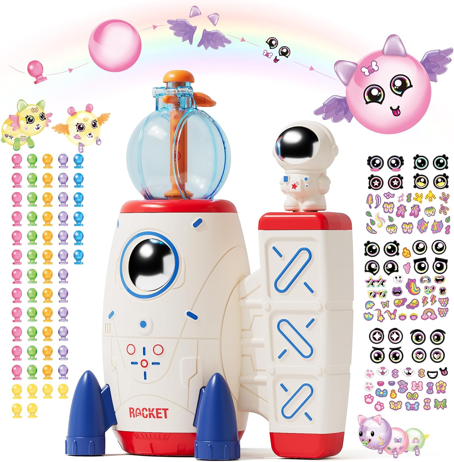 Space Magic Balloon Craft Kit, Sticker Decorated Balloons Toy for Kids, Rocket Air Pump Fun with Balloon Monster Pals