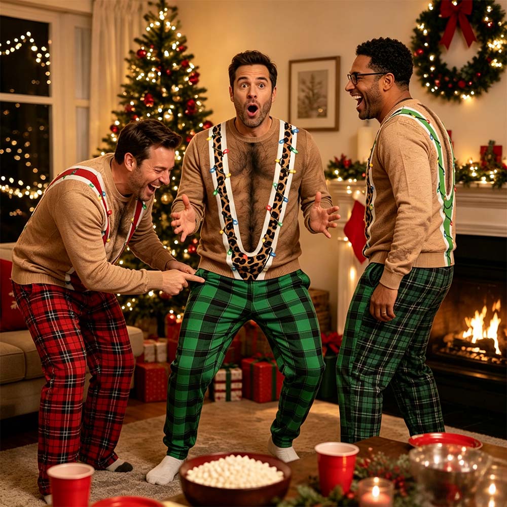 Soft, playful plaid knit loungewear sweatshirt—a fun, novelty Christmas gift.
