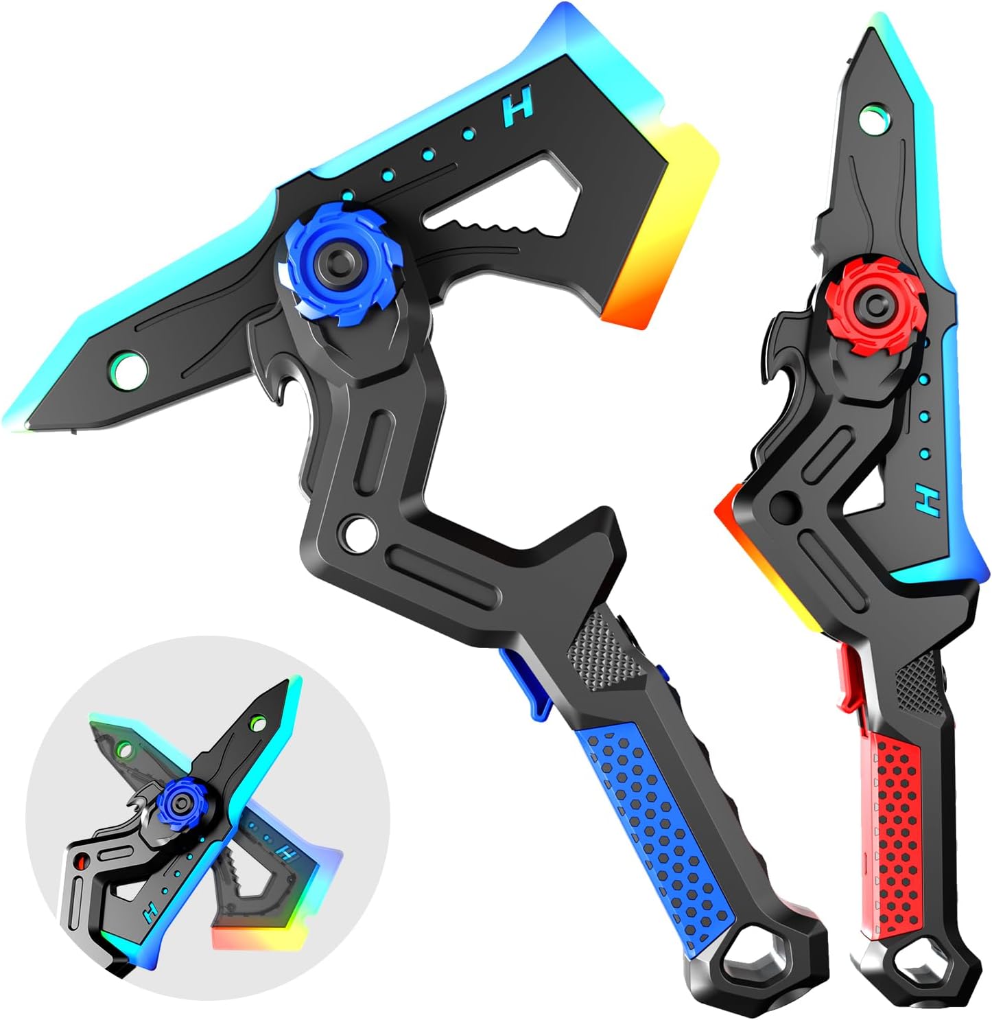 2 Pack Transforming Light Up Swords for Kids, Rechargeable LED Glowing Sword & Axe Toys with Mist Spray & Sound, Connectable Double-Bladed Weapons, Halloween Costume Cosplay Accessories for Boys 8-12