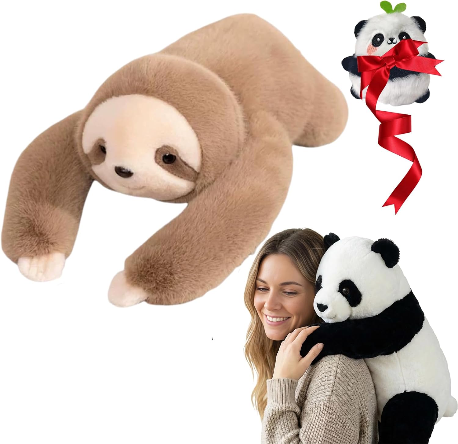 Weighted Stuffed Animal – Panda, Sloth, Bear, Koala, Raccoon & Dinosaur Plushie with Extra-Long Hugging Arms, Soft Huggable Stuffed Animal for Comfort (Panda, 25.6'')