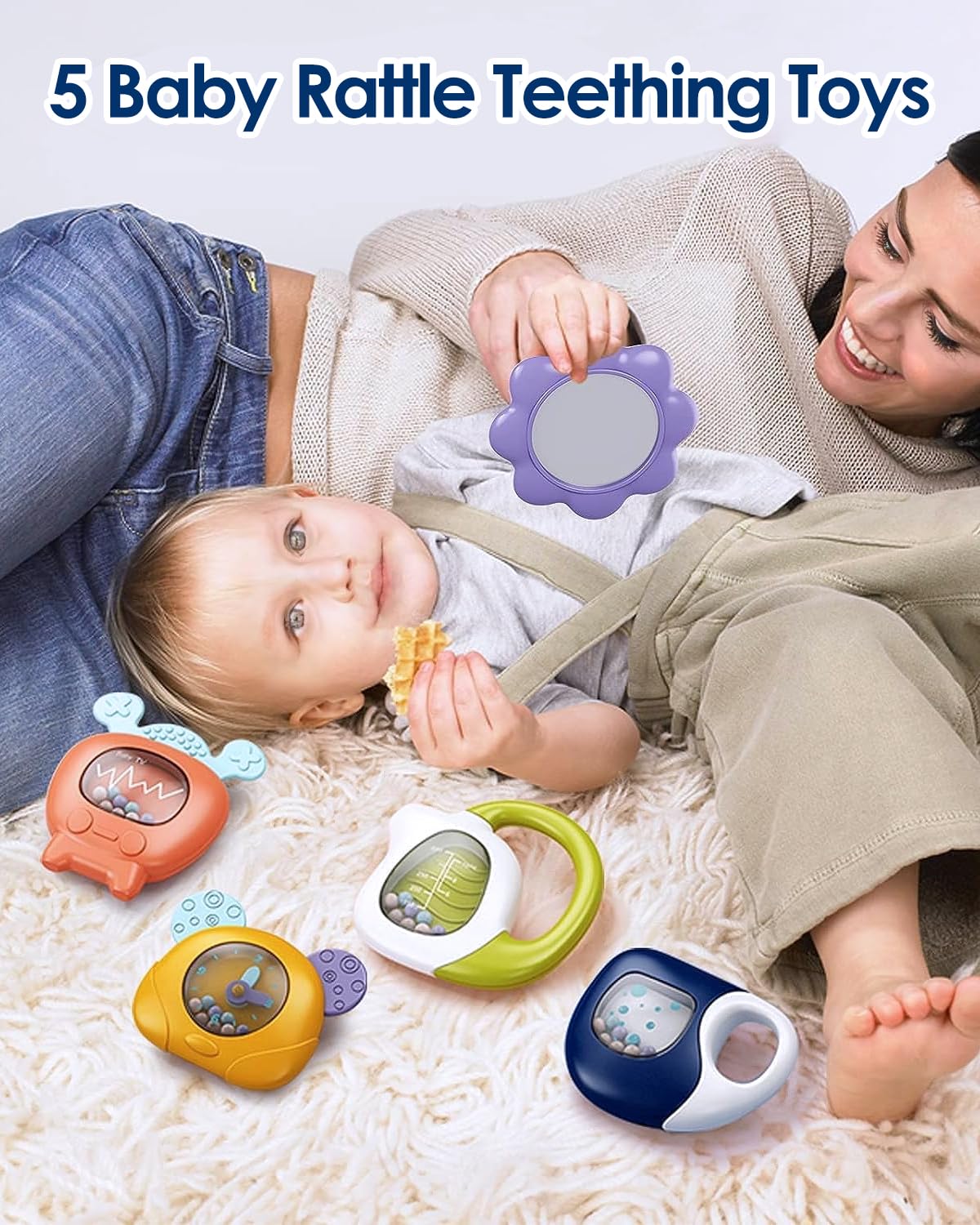 Baby Play Mat Gym, Funny Play Piano Tummy Time Activity Mat with 5 Infant Sensory Toys, Music and Lights, Boy & Girl Gifts for Newborns 0 to 3 6 9 12 Months