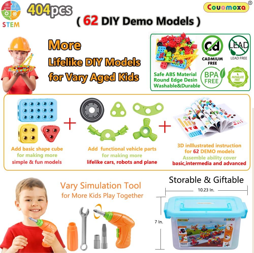 404 Pcs Building Toys STEM for Kids: 62 DIY Demo Models Construction Creative Set - Educational Toy for 5 6 7 8 9 10+ Years Old Kids Home School - Birthday Gift for Boys Girls