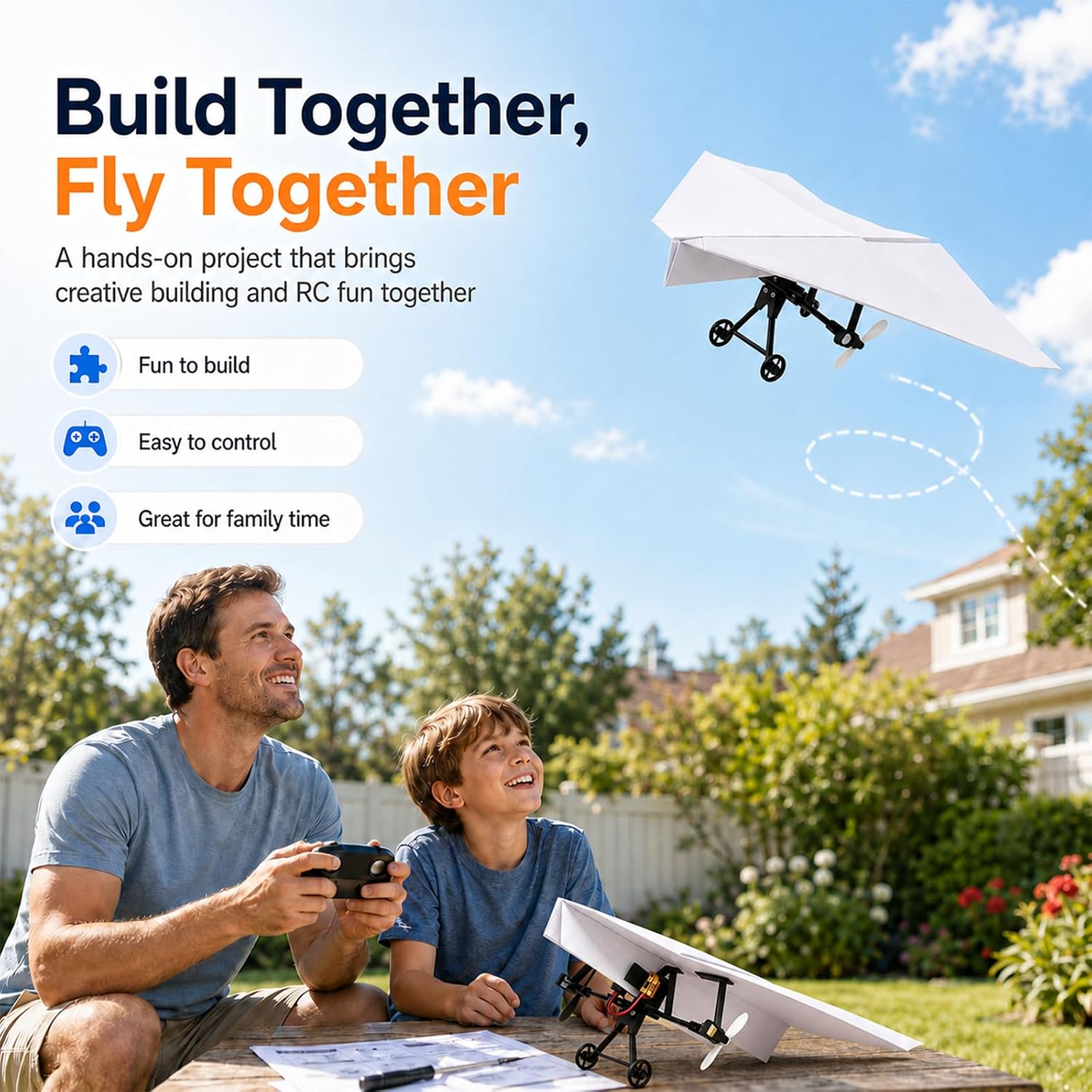 Paper Airplane Kit DIY Rc Plane Micro to Build for Adults Remote Control Power Motor Aircraft with Propeller Electric Flying Motorized Module Easy to Fly Powered Small Flying Controller